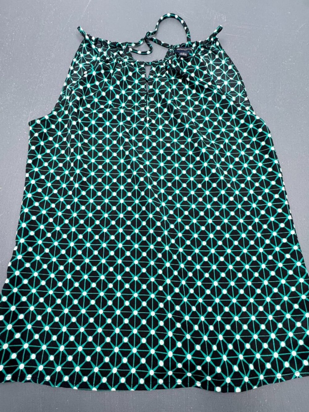 Banana Republic Womens Size Small Black Teal Geometric Print Sleeveless Halter